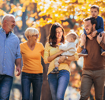 Large family walking together in the fall